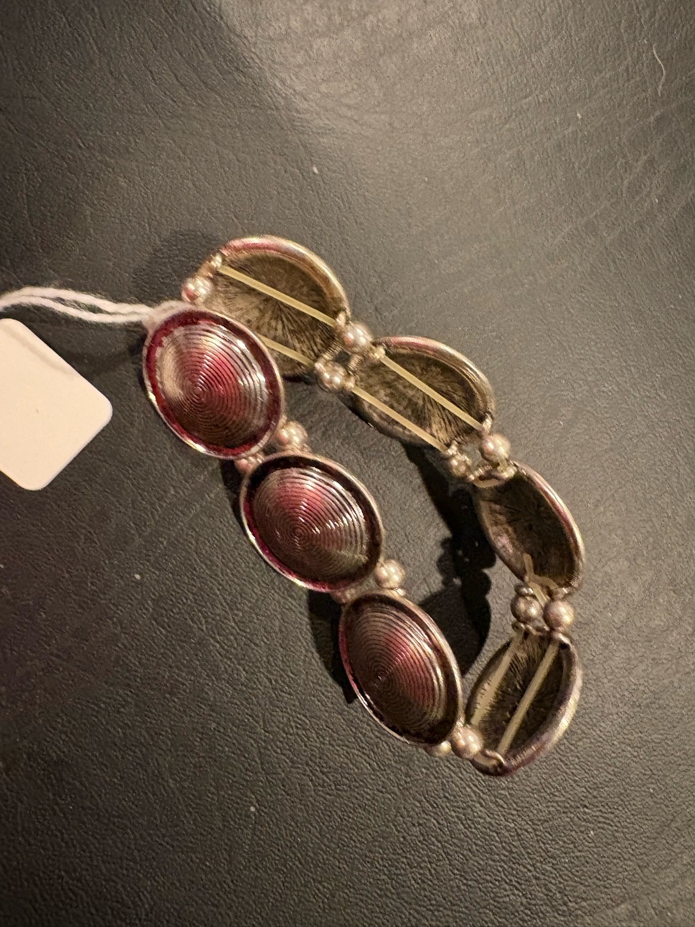 Vintage-Inspired Maroon and Silver Oval Bracelet